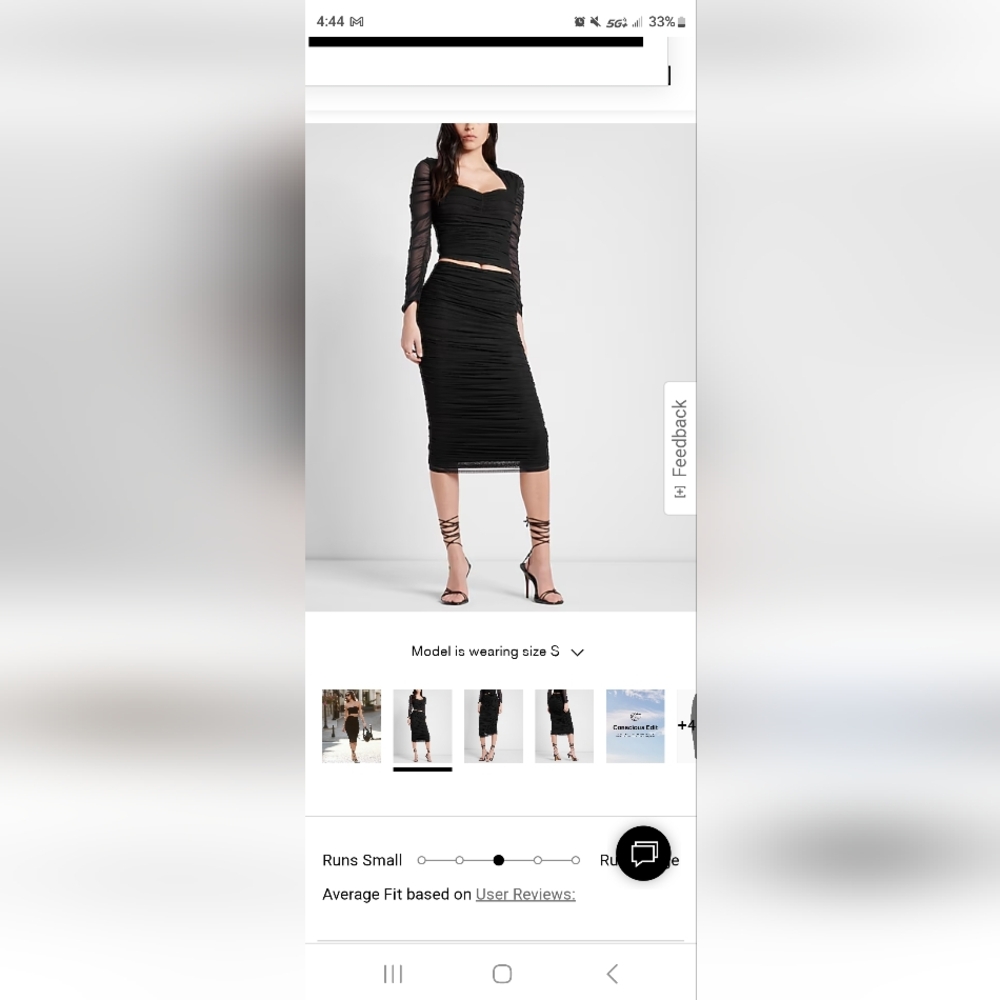 Body Contour Mesh Ruched Top and Midi Skirt With Built-In Shapewear (Black)